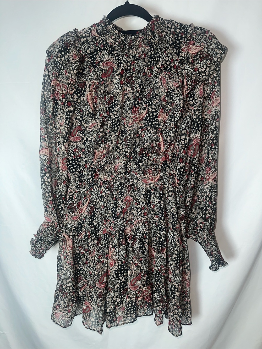 Fate Black Paisley & Floral Long-Sleeve Ruffle Dress